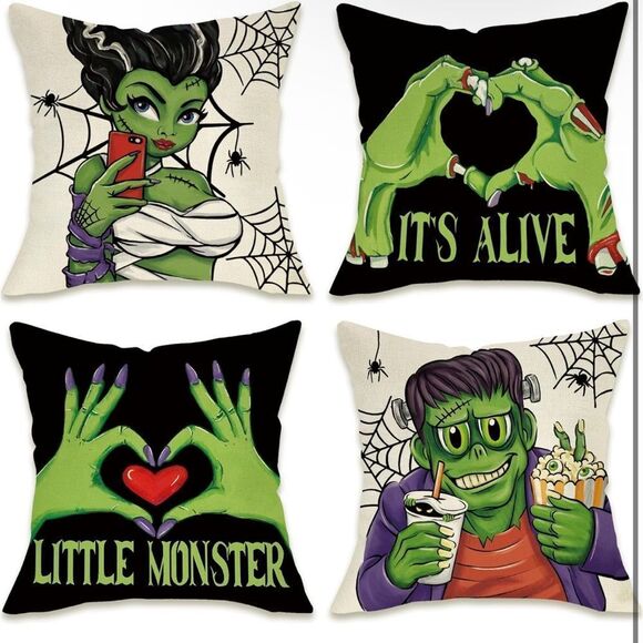 Halloween F.ran-Kens Tein Decorative Throw Pillow Covers 18 X 18 Set Of 4, - Picture 1 of 7